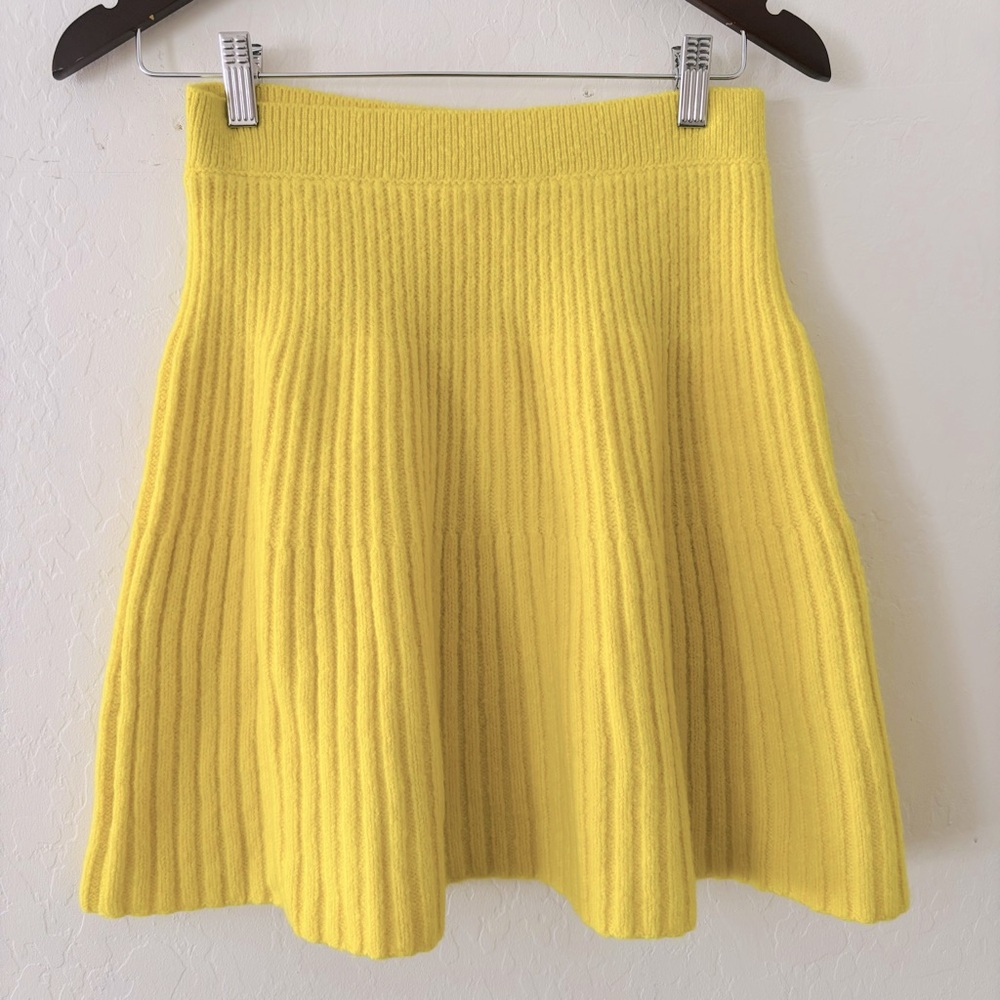 Anthropologie Maeve Yellow Ribbed‎ Skater Mini Skirt